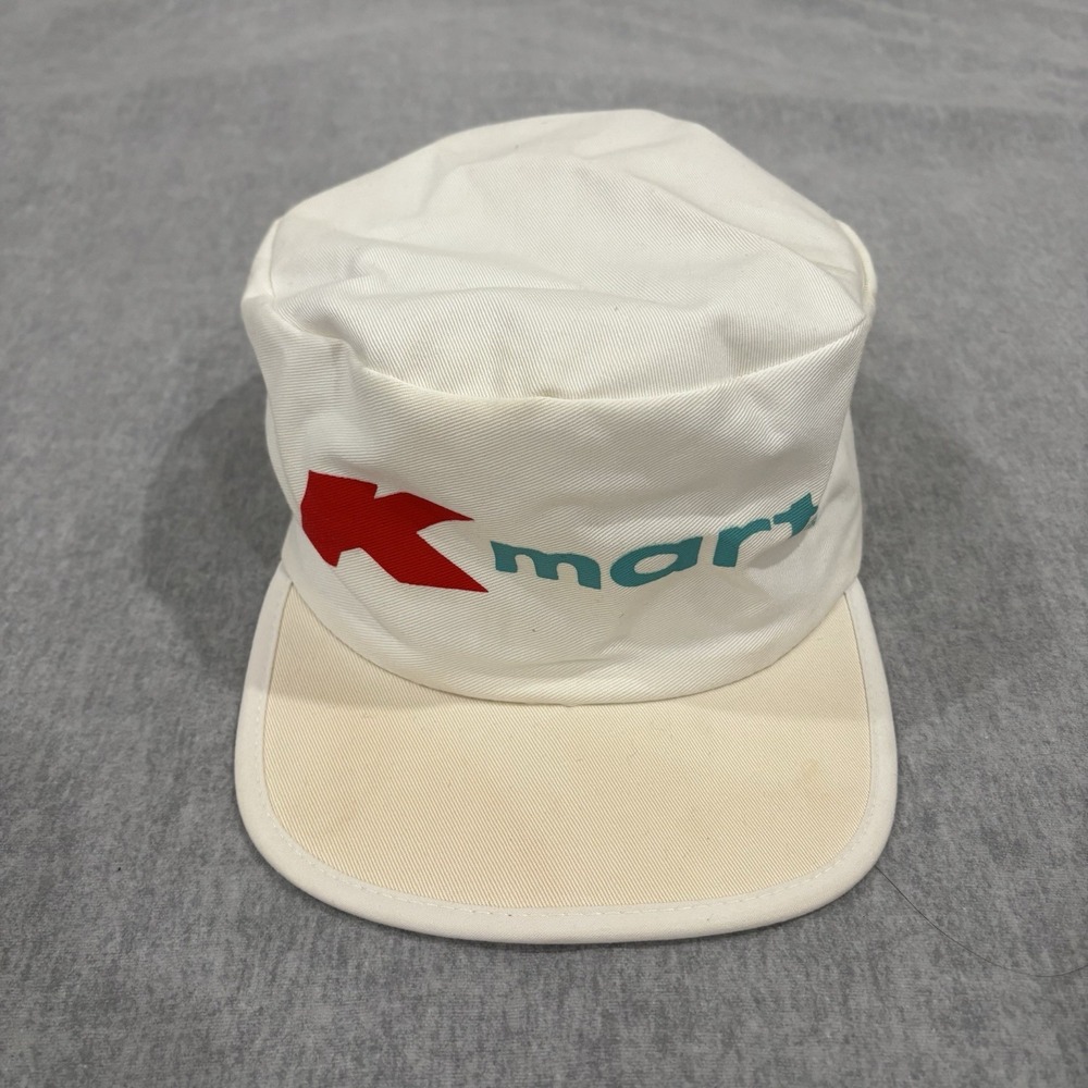 Vintage Kmart Hat White Painter Cadet Cap Logo Retro Retail Promo Made in USA OS